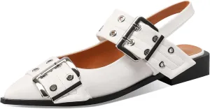 Women‘s Adjustable Buckle Flats Comfortable Slingback Sandals Pointed Toe Feminine Buckle Ballerinas
