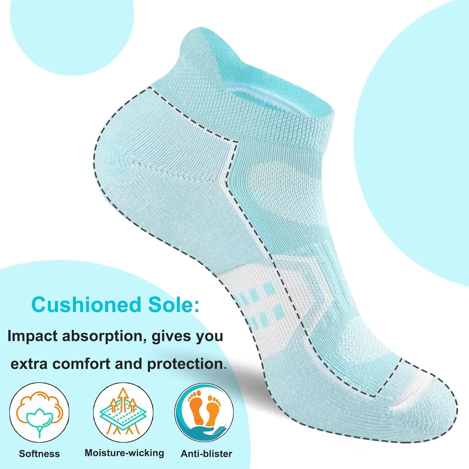 Womens Ankle Thick Cushioned Anti-blister Wicking Athletic Running Socks 5 Pairs