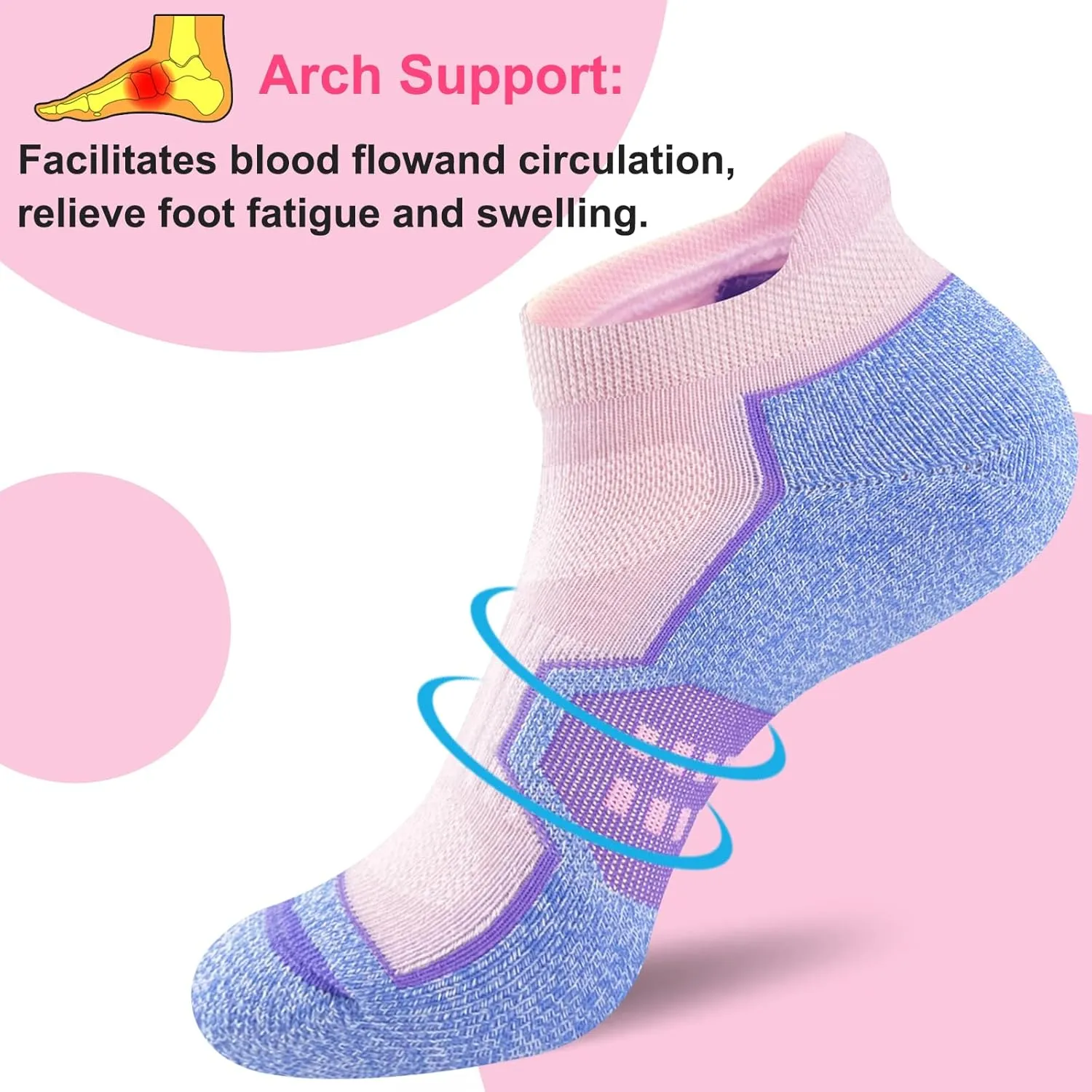 Womens Ankle Thick Cushioned Anti-blister Wicking Athletic Running Socks 5 Pairs