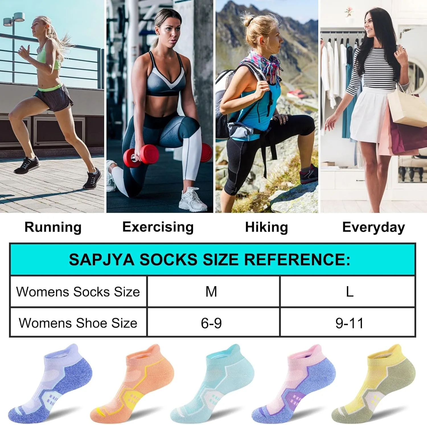 Womens Ankle Thick Cushioned Anti-blister Wicking Athletic Running Socks 5 Pairs