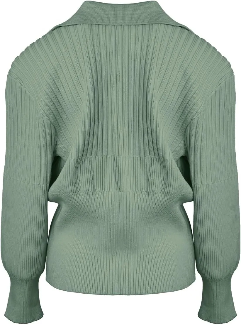 Women's Cardigan V-Neck Lapel Long Sleeve Knitted Cropped Casual Sweater with Metal Button 2025