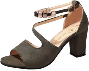 Womens Chunky Block Heels Open Toe Ankle Strap High Heeled Sandals, Wedding Party Dress Pump Shoes Casual Comfortable Summer Low Heel Sandals
