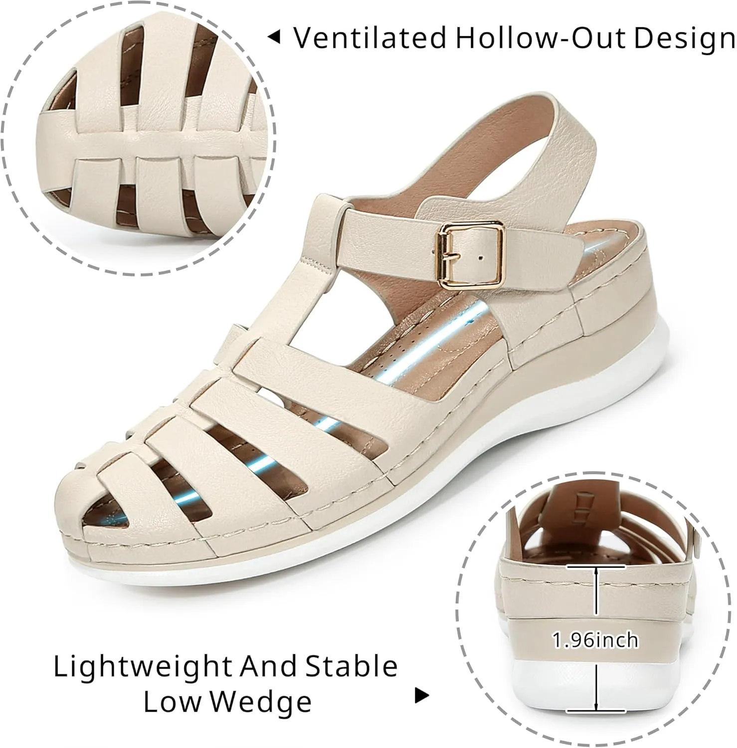 Women's Closed Toe Fisherman Sandals Hollow Out Comfortable Wedge Sandal