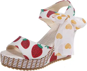 Womens Espadrille Wedges Sandals Heels Open Toe Tie Lace Up Platform Ankle Strap Summer Dress Shoes, Elegant Floral Classic Bowknot Wedge Sandals