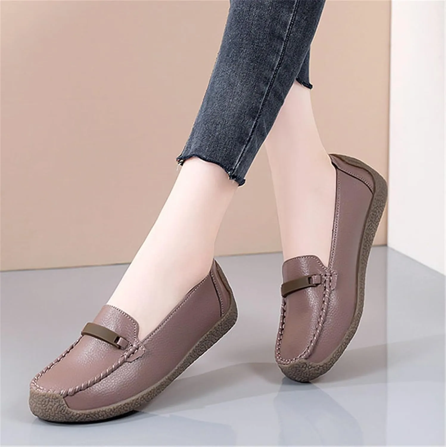 Women's Leather Loafers, Waterproof Slip-On Non-Slip Breathable Nurse Shoes for Women's, Lightweight Walking Wedge Sneaker, for Medical Care, Hospital, Driving Work