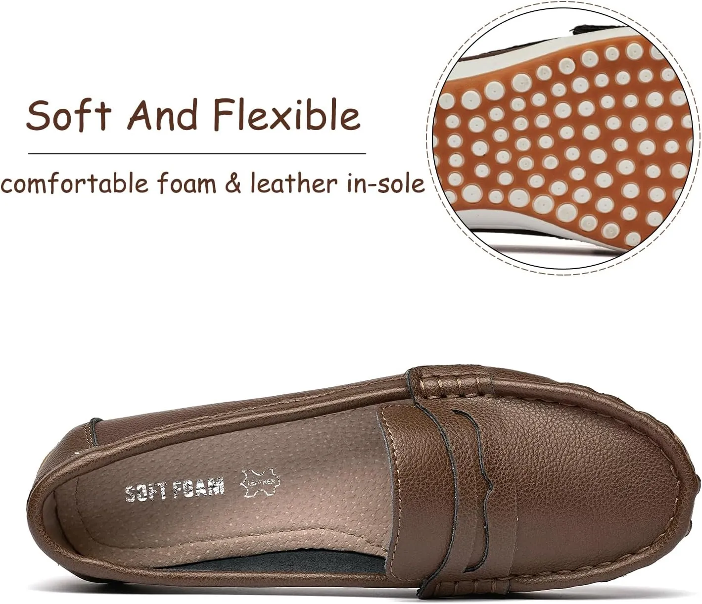 Women's Loafers Moccasin Casual Slip On Flat Shoes Comfortable Leather Driving Loafers Lightweight Nurse Work Shoes
