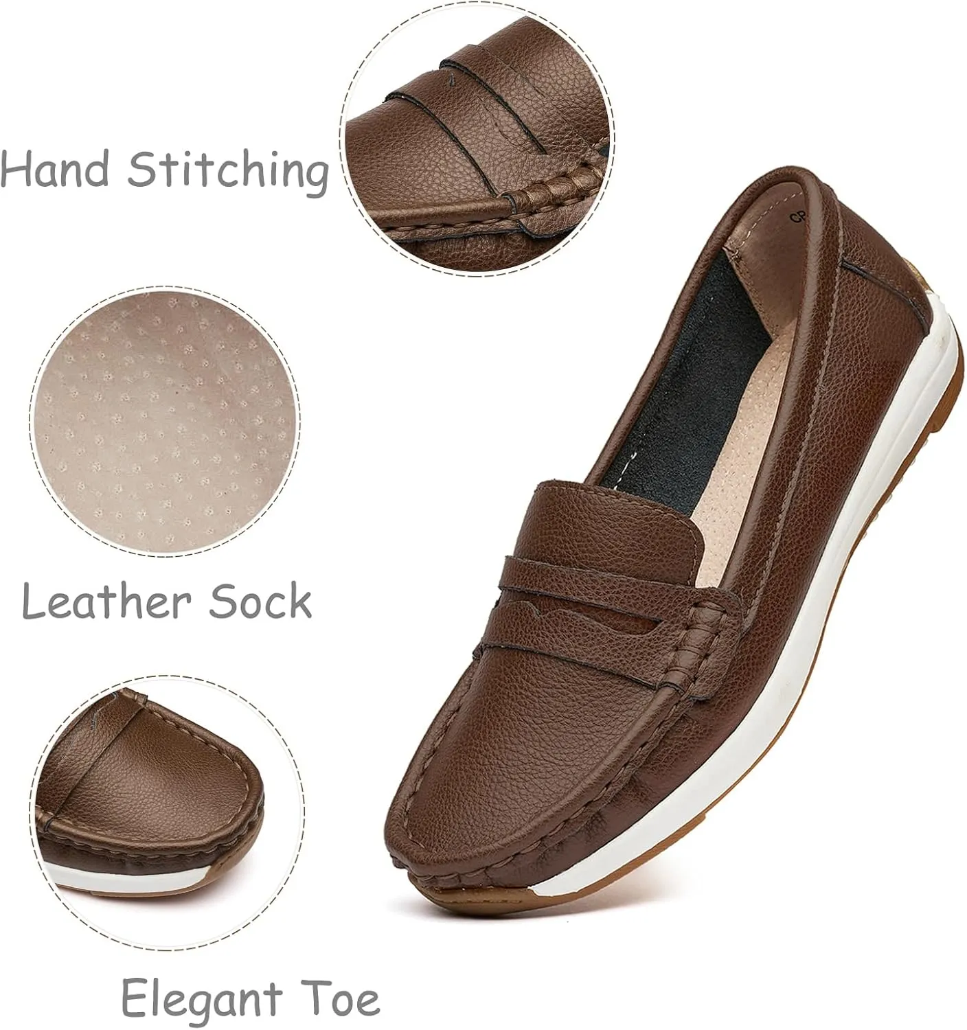 Women's Loafers Moccasin Casual Slip On Flat Shoes Comfortable Leather Driving Loafers Lightweight Nurse Work Shoes