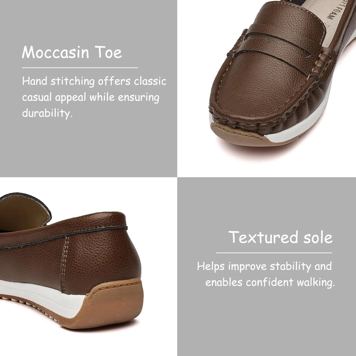 Women's Loafers Moccasin Casual Slip On Flat Shoes Comfortable Leather Driving Loafers Lightweight Nurse Work Shoes