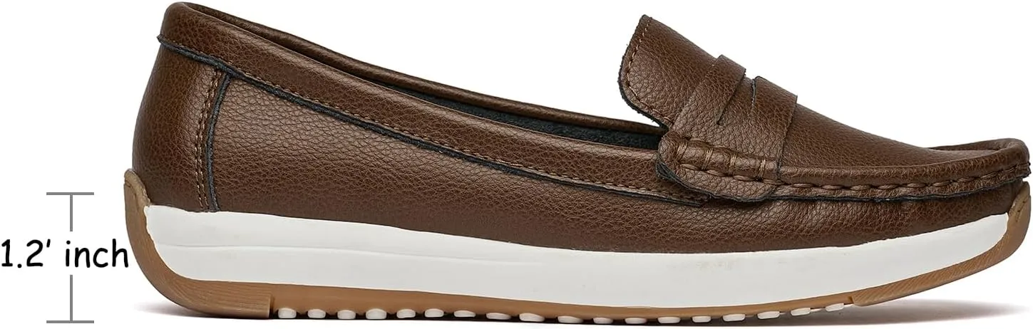 Women's Loafers Moccasin Casual Slip On Flat Shoes Comfortable Leather Driving Loafers Lightweight Nurse Work Shoes