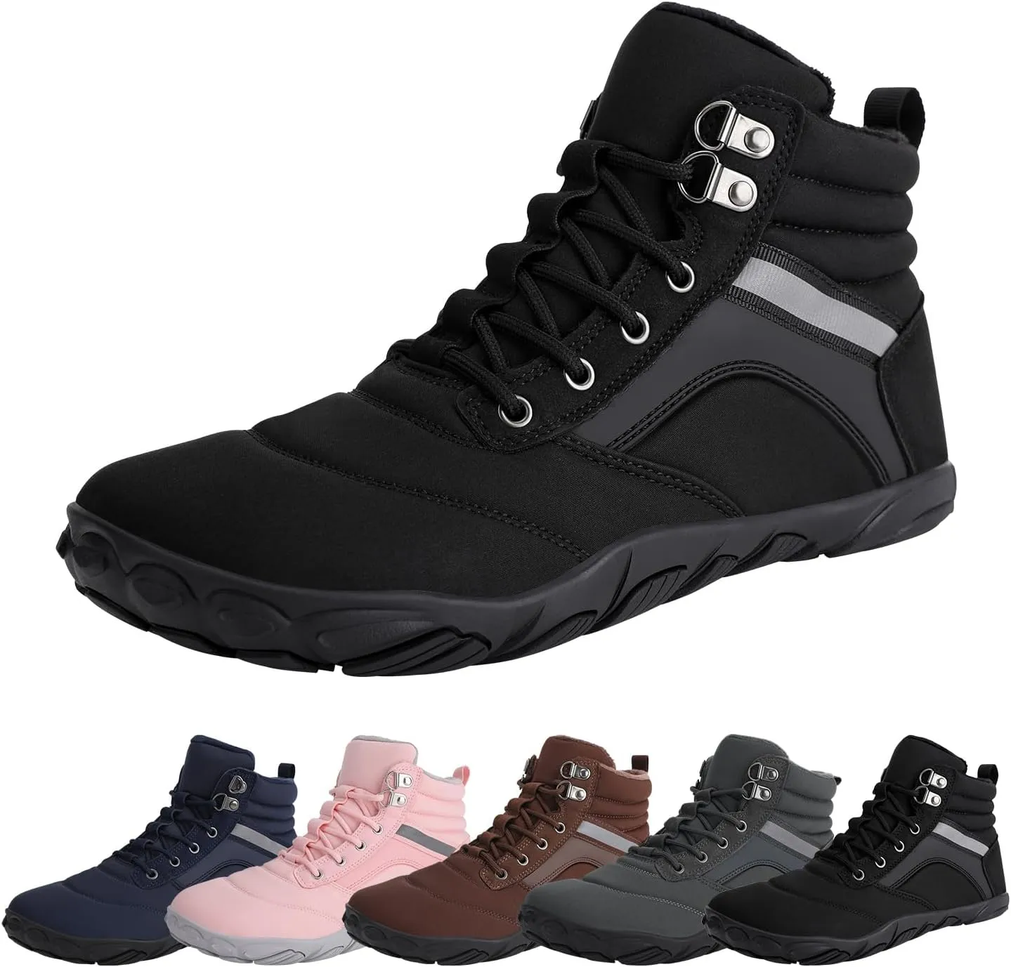 Womens Mens Winter Barefoot Boots Warm Minimalist Wide Toe Box Snow Boots Zero Drop Sole Outdoor Water Resistant Ankle Booties