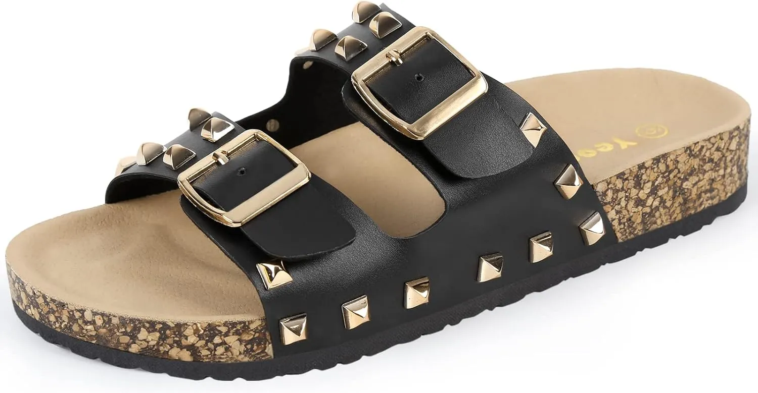 Women's Sandals,Cork Footbed Slide Sandal with Comfortable Arch Support And Buckle Adjustable Strap