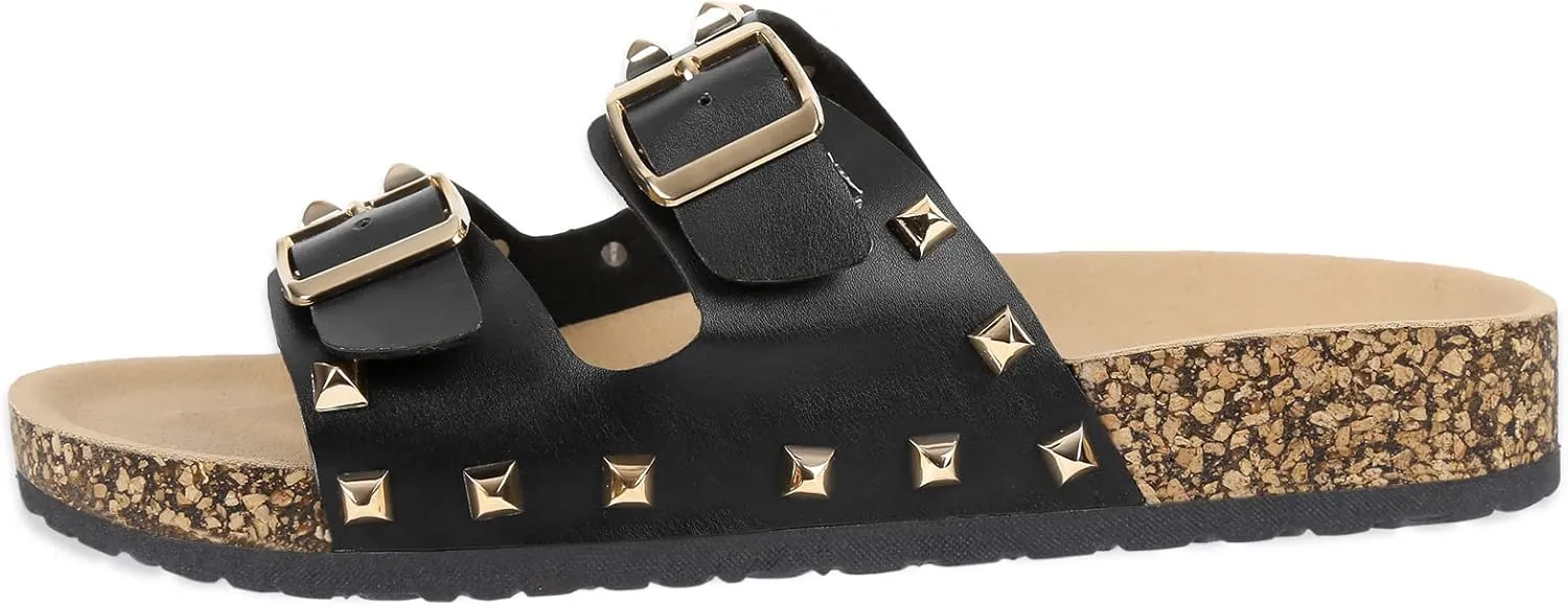 Women's Sandals,Cork Footbed Slide Sandal with Comfortable Arch Support And Buckle Adjustable Strap