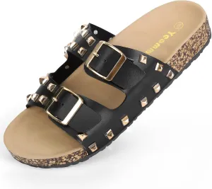 Women's Sandals,Cork Footbed Slide Sandal with Comfortable Arch Support And Buckle Adjustable Strap