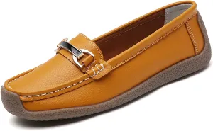 Women's Slip On Flats Loafers Leather Moccasins Walking Shoes Driving Penny Loafer with Anti-Slip Rubber Sole