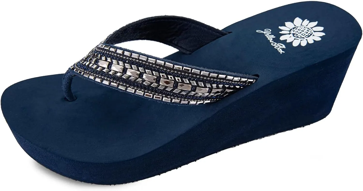 Yellow Box Women's Emmil Wedge Sandal, Round Toe, Medium-High 2.5 Inch Heel, 0.75 Inch Platform Comfortable Flip-Flop