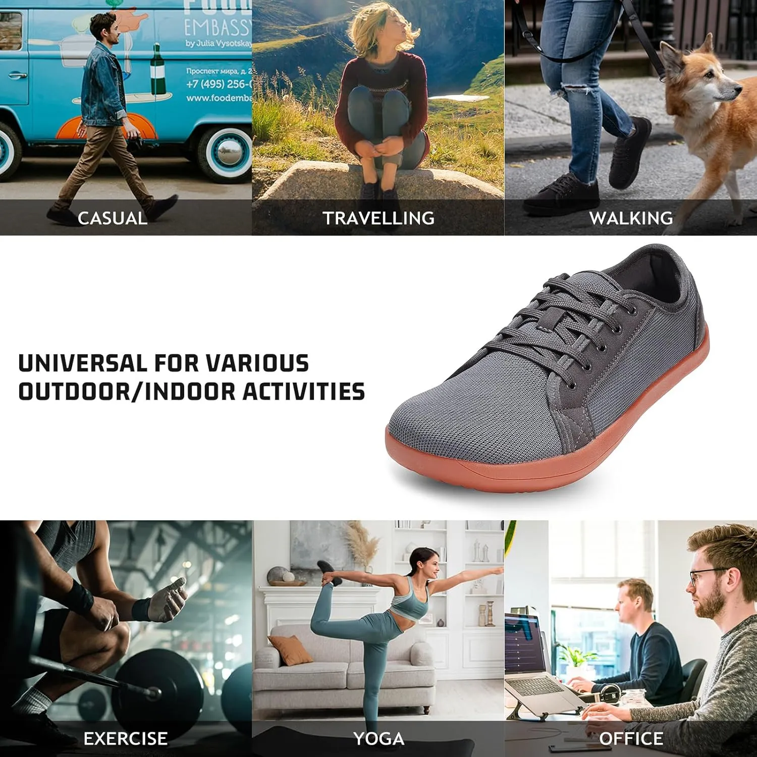 ZVC Barefoot Shoes Men Wide Toe Box Shoes Knitted Zero Drop Sole Sneakers for Mens Minimalist Footwear
